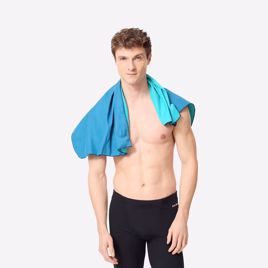 ผ้าขนหนูไมโครไฟเบอร์แบบสองด้านขนาด M 60 X 80 ซม. (สีน้ำเงิน/เขียว)